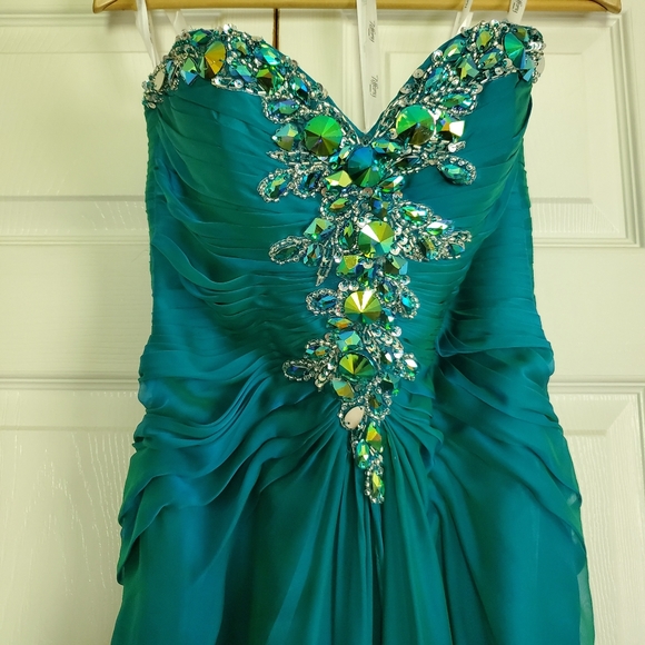 Strapless Sweatheart Gown Tiffany Designs Dress Size 4 Turquoise Teal - Picture 6 of 12